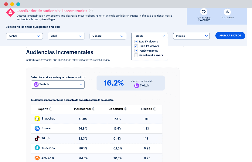 smartme-step-img-Identifica los <strong>soportes más afines a tu target</strong> y descubre en tan sólo un clic <strong>los medios que aportan mayor cobertura incremental</strong> al plan.